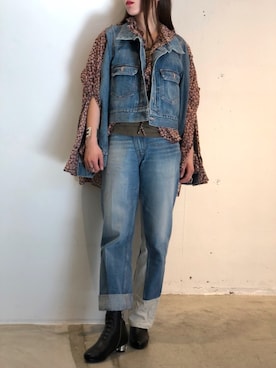 「フラワープリント」｜「アイテム（デニムジャケット）」を使った、ヒガシノさん（レディース・163cm）の春コーディネート