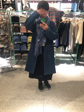 「MUJI Labo（ムジラボ）のアイテム（デニムジャケット、ブルー系）」を使った、哎呦花卷さん（レディース・162cm）の冬コーディネート