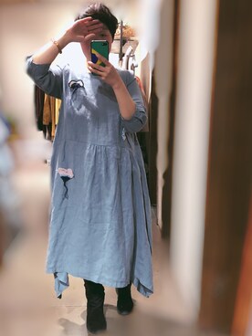 「飞鸟与新酒のアイテム（ワンピース、ブルー系）」を使った、哎呦花卷さん（レディース・162cm）の冬コーディネート