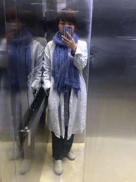 「MUJI Labo（ムジラボ）のアイテム（スカート、グレー系）」を使った、哎呦花卷さん（レディース・162cm）の秋コーディネート