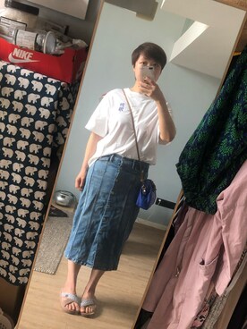 「URBAN RESEARCH（アーバンリサーチ）のアイテム（Tシャツ/カットソー、ホワイト系）」を使った、哎呦花卷さん（レディース・162cm）の夏コーディネート