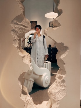 「MUJI Labo（ムジラボ）のアイテム（スカート、シルバー系）」を使った、哎呦花卷さん（レディース・162cm）の夏コーディネート