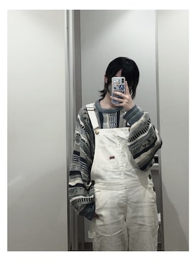 「白デニム」｜「アイテム（サロペット/オーバーオール）」を使った、しおさん（レディース・157cm）の冬コーディネート