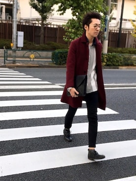 「STUDIOUS（ステュディオス）のアイテム（ステンカラーコート）」を使った、Discoat  men'sさん（メンズ・180cm）の秋コーディネート