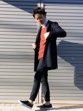 「Discoat Parisien」｜「アイテム（チェスターコート）」を使った、Discoat  men'sさん（メンズ・180cm）の冬コーディネート