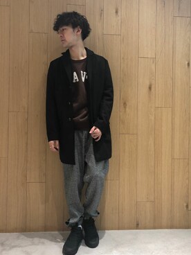 「Discoat Parisien」｜「アイテム（チェスターコート）」を使った、Discoat  men'sさん（メンズ・170cm）の冬コーディネート