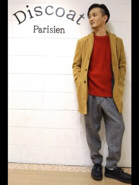 「Discoat Parisien」｜「アイテム（チェスターコート）」を使った、Discoat  men'sさん（メンズ・170cm）の冬コーディネート