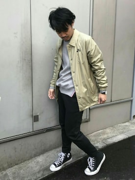 「ジャージーパンツ」｜「アイテム（ナイロンジャケット）」を使った、Discoat  men'sさん（メンズ・170cm）の冬コーディネート