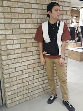 「DANTON（ダントン）のアイテム（帽子）」を使った、Discoat  men'sさん（メンズ・175cm）の春コーディネート