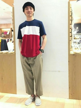 「Discoat Parisien」｜「アイテム（スリッポン）」を使った、Discoat  men'sさん（メンズ・178cm）の春コーディネート