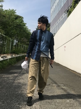 「Champion（チャンピオン）のアイテム（帽子）」を使った、Discoat  men'sさん（メンズ・170cm）の夏コーディネート