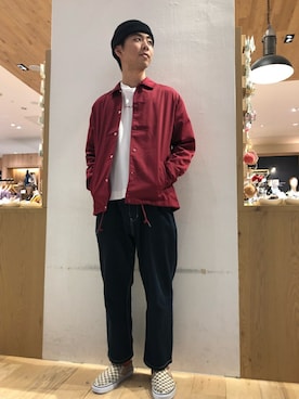「ワインレッド」｜「アイテム（その他アウター）」を使った、Discoat  men'sさん（メンズ・178cm）の秋コーディネート