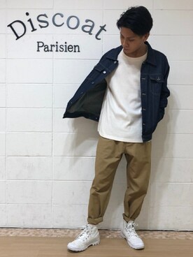 「Discoat Parisien」｜「アイテム（デニムジャケット）」を使った、Discoat  men'sさん（メンズ・170cm）の秋コーディネート