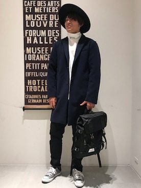 「Discoat Parisien」｜「アイテム（チェスターコート）」を使った、Discoat  men'sさん（メンズ・182cm）の冬コーディネート