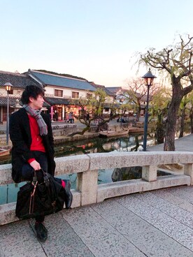 「Orobianco（オロビアンコ）のアイテム（トートバッグ、ブラック系）」を使った、ヨシヒコさん（メンズ・174cm）の冬コーディネート