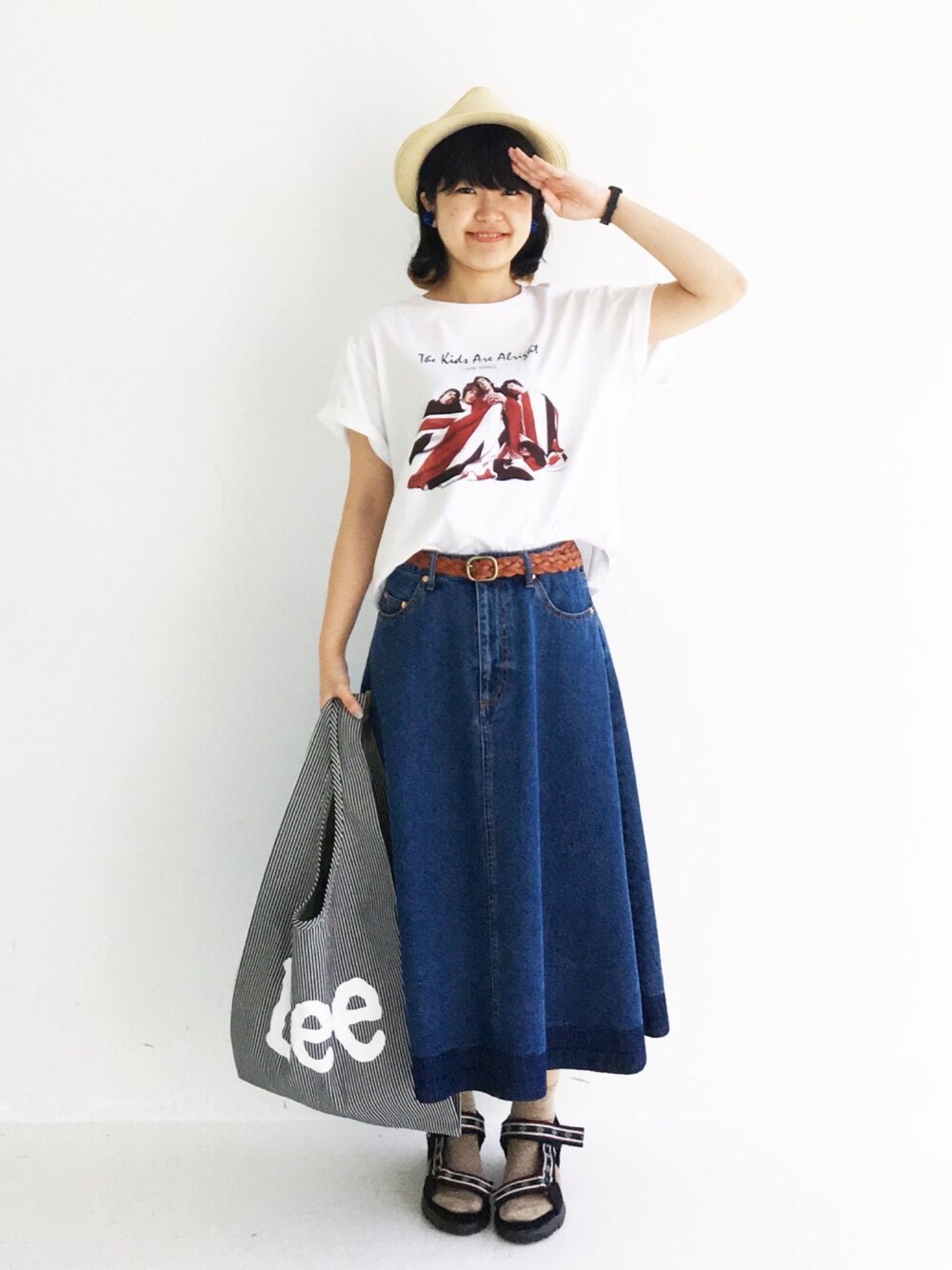 tama_hacoさんの「裾配色のミモレ丈デニムスカート（haco!）」を使ったコーディネート