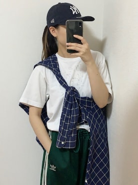 「ジャージーパンツ」｜「アイテム（キャップ）」を使った、  ｃｏｃｏさん（レディース・160cm）の夏コーディネート