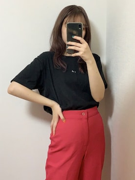 「黒×ピンク」｜「アイテム（パンツ）」を使った、  ｃｏｃｏさん（レディース・160cm）の夏コーディネート