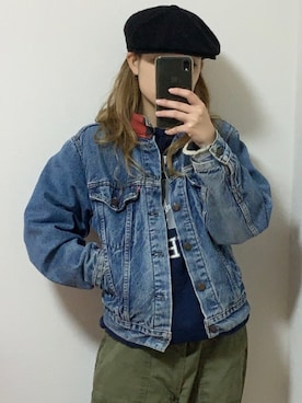 「ハンチング」｜「アイテム（デニムジャケット）」を使った、  ｃｏｃｏさん（レディース・160cm）の冬コーディネート