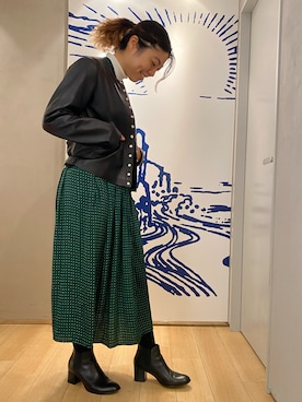 「アニエスベー」｜「アイテム（ノーカラージャケット）」を使った、アニエスベー池袋西武店さん（レディース・148cm）の秋コーディネート