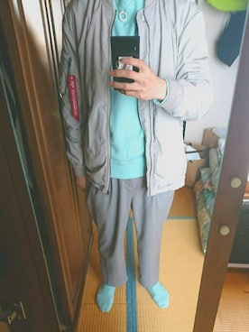 「水色」｜「アイテム（MA-1）」を使った、yu-ki さん（メンズ・168cm）の春コーディネート