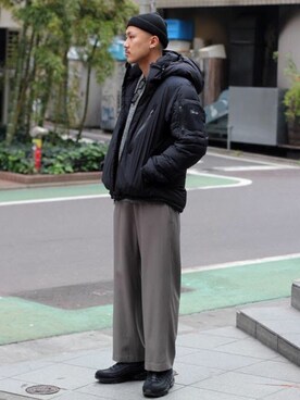 「MANUAL ALPHABET（マニュアル アルファベット）のアイテム（ダウンジャケット/コート）」を使った、KENTAさん（メンズ・183cm）の冬コーディネート