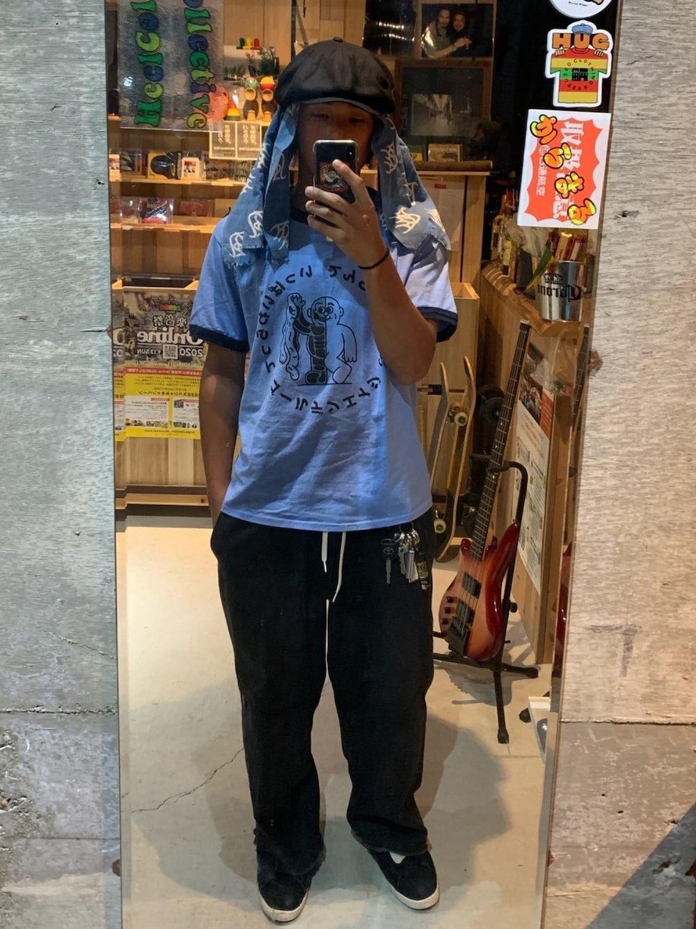 「Tシャツ、いっぱいころんでいっぱいわらって、スケータースタイル、スケーター、SK8　、skate、ストリート、street、streetstyle、stylesample」｜「RACALのキャスケット（キャスケット、ブラック系）」を使った、TKKさん（メンズ・174cm）の夏コーディネートの1枚目の写真