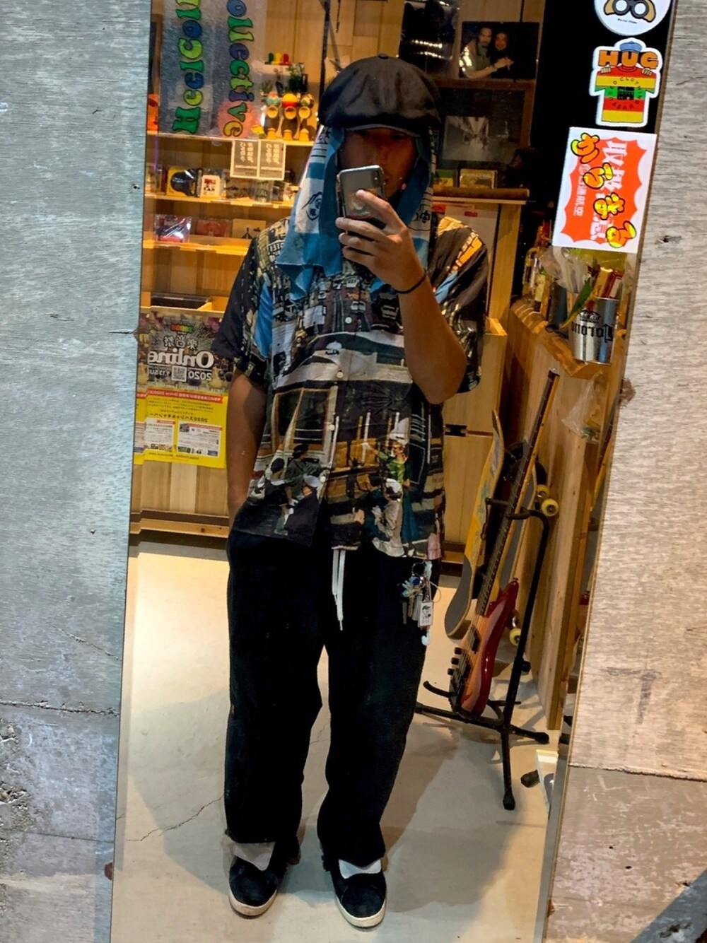 「柄シャツ、開襟シャツ、street、streetstyle、ストリート、skate、SK8　、スケータースタイル、スケーター、stylesample」｜「RACALのキャスケット（キャスケット、ブラック系）」を使った、TKKさん（メンズ・174cm）の夏コーディネートの1枚目の写真