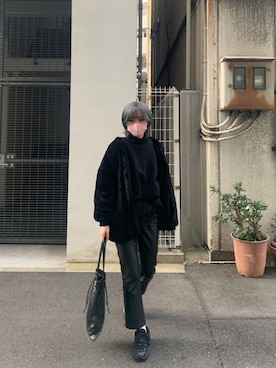 「ANAP（アナップ）のアイテム（ノーカラージャケット）」を使った、さんなさん（レディース・163cm）の冬コーディネート
