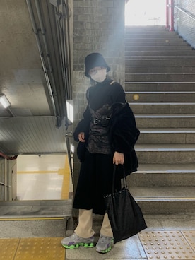 「ANAP（アナップ）のアイテム（ノーカラージャケット）」を使った、さんなさん（レディース・163cm）の冬コーディネート