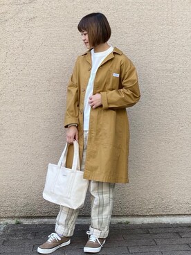 「coen（コーエン）のアイテム（ステンカラーコート）」を使った、coen ﾅｶﾑﾗさん（レディース・153cm）の冬コーディネート