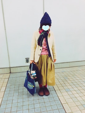 「アイテム（タイツ/ストッキング、ブルー系）」を使った、うた♪さん（レディース・163cm）の冬コーディネート