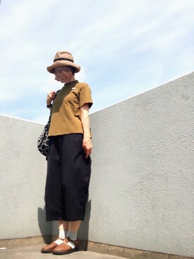 「Tシャツ」｜「アイテム（トップス、ゴールド系）」を使った、うた♪さん（レディース・163cm）の夏コーディネート