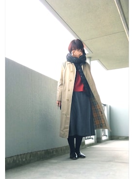 「ダウンベスト」｜「アイテム（ステンカラーコート）」を使った、うた♪さん（レディース・163cm）の冬コーディネート
