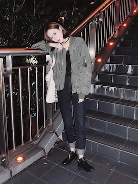 「Marc by Marc Jacobs（マークバイマークジェイコブス）のアイテム（ピアス（両耳用））」を使った、Morinさん（レディース・168cm）の秋コーディネート