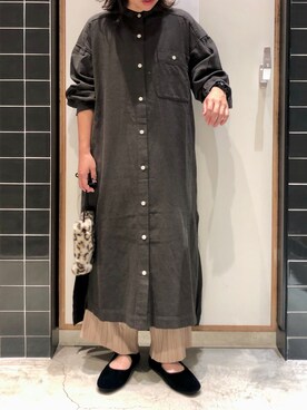 「ニコアンド」｜「アイテム（シャツワンピース）」を使った、しも.さん（レディース・153cm）の秋コーディネート