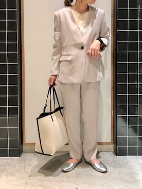 「niko and...（ニコアンド）のアイテム（ノーカラージャケット）」を使った、しも.さん（レディース・153cm）の冬コーディネート