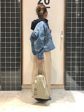 「ニコアンド」｜「アイテム（デニムジャケット）」を使った、しも.さん（レディース・153cm）の冬コーディネート