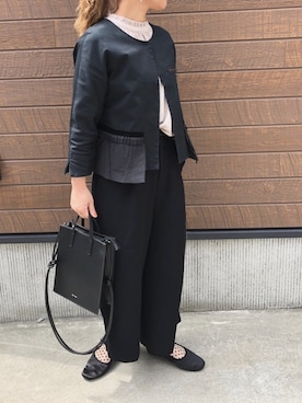 「ニコアンド」｜「アイテム（ノーカラージャケット）」を使った、しも.さん（レディース・153cm）の春コーディネート