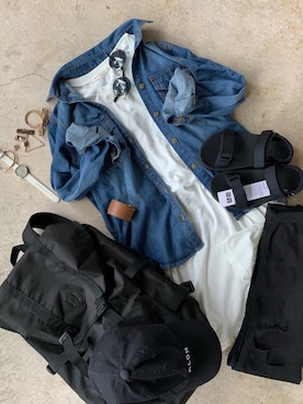 「ユニクロ」｜「アイテム（サンダル）」を使った、トレンド服のイタフラさん（レディース・161cm）の春コーディネート