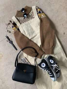 「リップスター」｜「アイテム（その他）」を使った、トレンド服のイタフラさん（レディース・161cm）の秋コーディネート