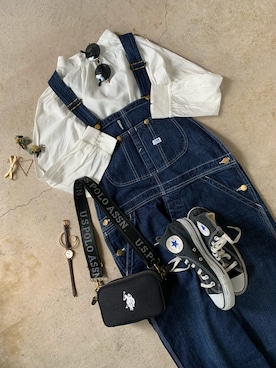 「U.S. POLO ASSN.（ユーエスポロアッスン）の【U.S. POLO ASSN.】 ユーエスポロアッスン クロスボディ ショルダーバッグＳ　 US1885（ショルダーバッグ）」を使った、トレンド服のイタフラさん（レディース・155cm）の春コーディネート