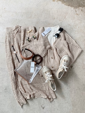 「透かし編みニット」｜トレンド服のイタフラさん（レディース・155cm）の春コーディネート