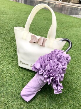 「アイテム（折りたたみ傘、パープル系）」を使った、メゾンドフルールstaffさん（レディース・154cm）の春コーディネート