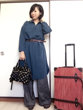 「AS KNOW AS plus（アズノゥアズプラス）のアイテム（シャツワンピース）」を使った、彩さん（レディース・158cm）の秋コーディネート