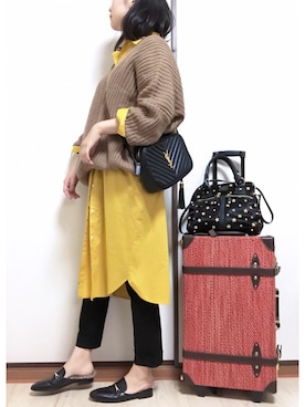 「マスタード」｜「アイテム（シャツワンピース）」を使った、彩さん（レディース・158cm）の冬コーディネート
