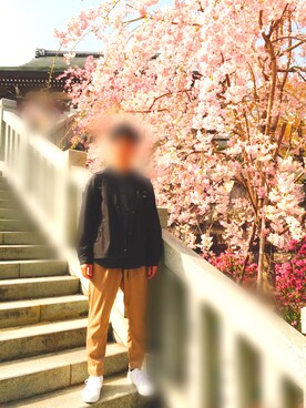 「花見」｜「アイテム（スラックス）」を使った、しゅんさん（メンズ・173cm）の春コーディネート