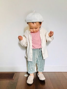 「春めきシューズ」｜「アイテム（ハンチング/ベレー帽）」を使った、meeeeeeeさん（キッズ・80cm）の春コーディネート