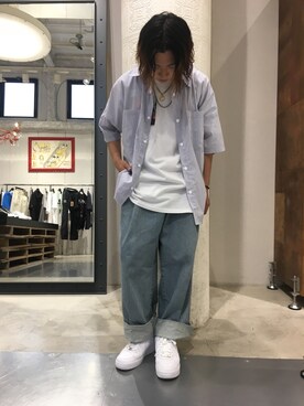 「DANKE SCHON（ダンケシェーン）のDankeSchone/ダンケシェーン/Stripe Albert S/S SHIRTS(ショートスリーブシャツ)（シャツ/ブラウス）」を使った、keitaさん（メンズ・170cm）の夏コーディネート