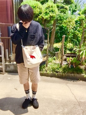 「soe（ソーイ）のアイテム（スウェット）」を使った、Akiさん（メンズ・165cm）の夏コーディネート